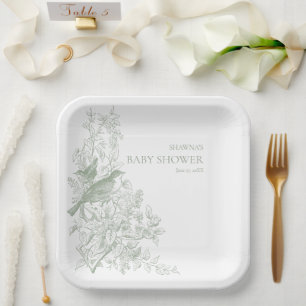 Elegante groene Chinoiserie Natuur Vogels Baby sho Papieren Bordje