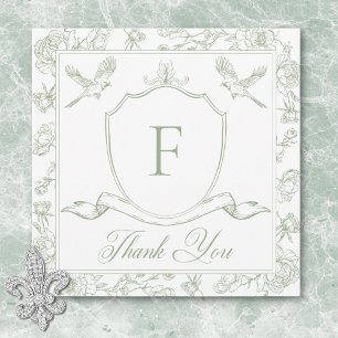 Elegante Groene Chinoiserie Vogel & Wapen Wedding Bedankkaart