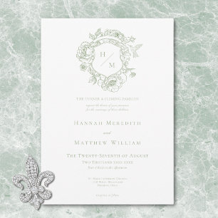 Elegante Groene Chinoiserie Vogel & Wapen Wedding Kaart