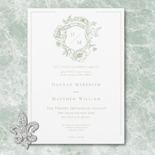Elegante Groene Chinoiserie Vogel & Wapen Wedding Kaart