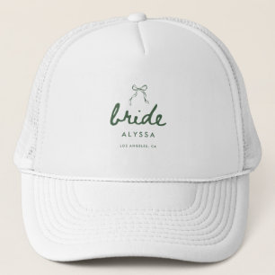 Elegante Groene Coquette Script Bruidsnaam Trouwen Trucker Pet
