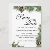 Elegante Groene Dennenboom Winter Bewaar de Datum Save The Date (Voorkant)