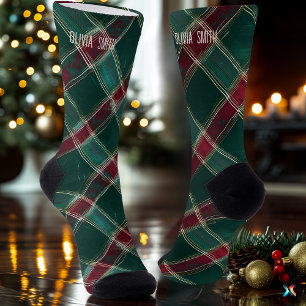 Elegante groene en Bourgondische kerstplakken op m Sokken