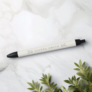 Elegante groene en crème botanische gepersonalisee zwarte inkt pen