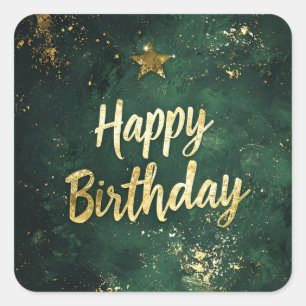 Elegante groene en faux gouden verjaardag vierkante sticker