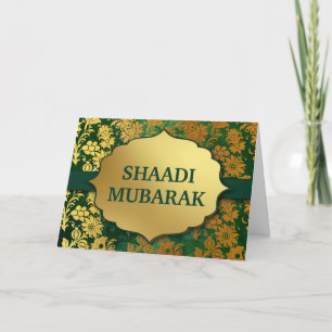Elegante groene en gouden bloem Shaadi Mubarak Kaart