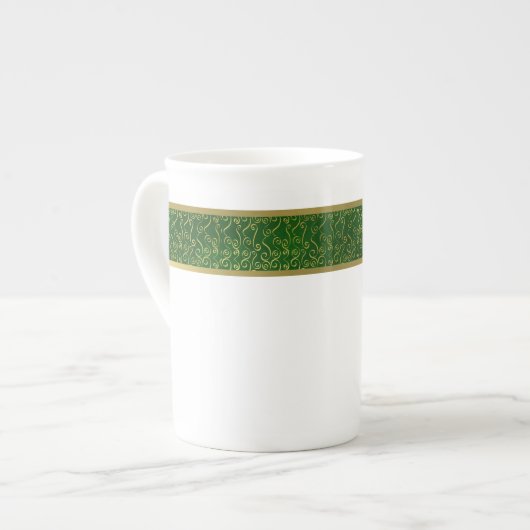 Elegante Groene en Gouden Bone China Mok (Voorkant links)