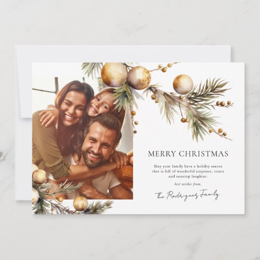 Elegante groene en gouden foto kerstkaarten feestdagenkaart (Voorkant)