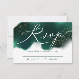 Elegante Groene en Gouden Glitter Bruiloft RSVP Kaartje