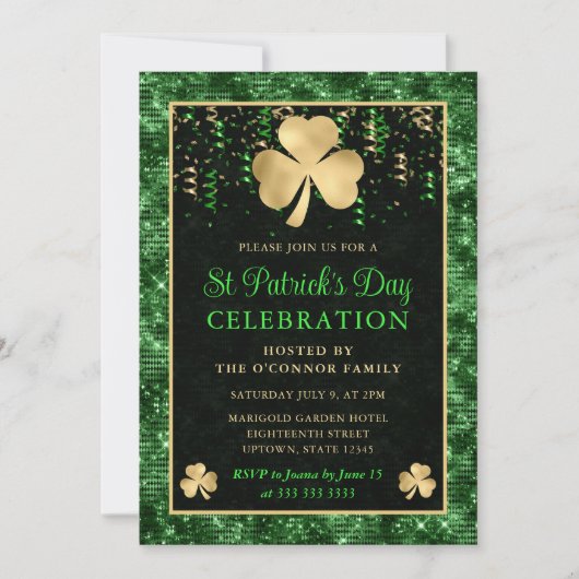 Elegante groene en gouden klaver St. Patrick's Day Kaart (Voorkant)