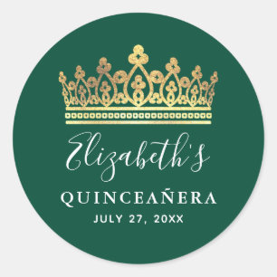 Elegante Groene en Gouden Kroon Ronde Sticker