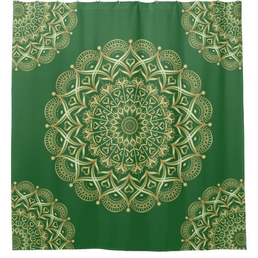 Elegante groene en gouden Mandala Douchegordijn (Voorkant)