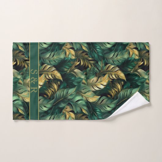 Elegante groene en gouden Monstera bladeren Bad Handdoek (Handdoek)