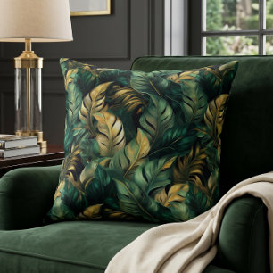 Elegante groene en gouden Monstera-bladeren Kussen