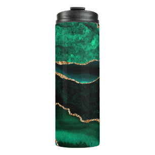 Elegante groene en gouden namaak glitters agaat thermosbeker