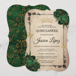Elegante groene en gouden Quinceañera rustieke ver Kaart