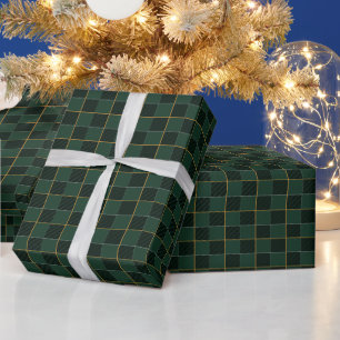Elegante groene en gouden ruit cadeaupapier