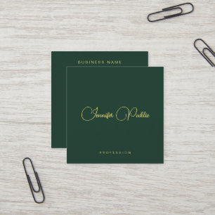Elegante groene en gouden tekst script premium zij vierkante visitekaartje