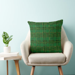 Elegante groene en gouden winter kerst geruit kussen