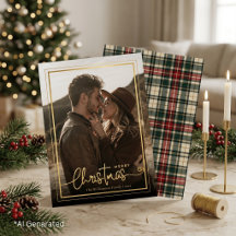 Elegante groene en rode geruite kerstfoto van stel