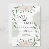 Elegante Groene en Witte Waterverf sparen de Datum Kaart (Voorkant)