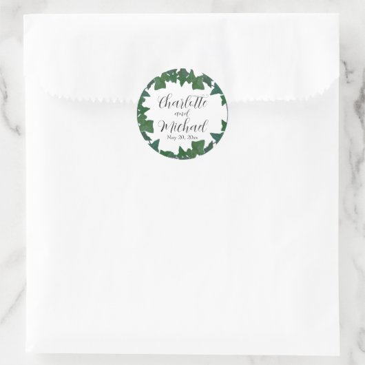 Elegante Groene Engelse Klimop Ronde Sticker (Tas)