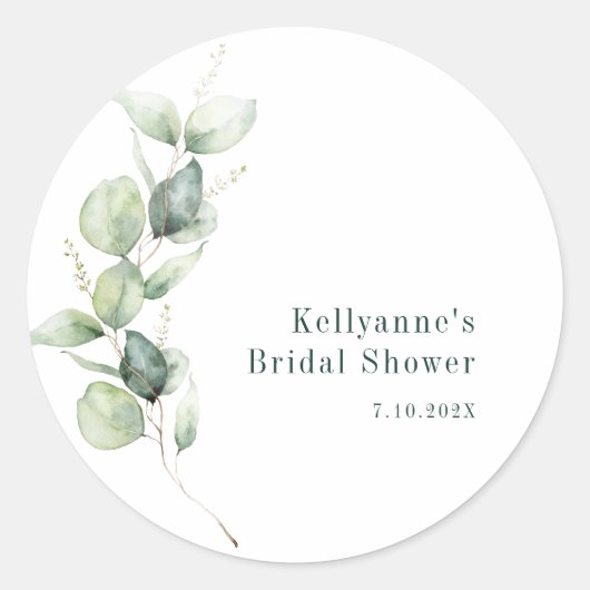 Elegante groene eucalyptus bruiloft dank je ronde sticker (Voorkant)