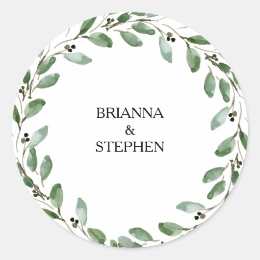 Elegante Groene Eucalyptus Bruiloft Envelop Afdich Ronde Sticker (Voorkant)