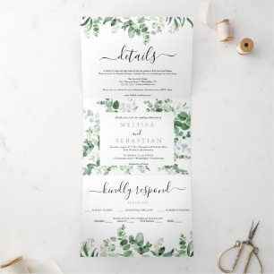 Elegante groene eucalyptus drieluik bruiloft uitno