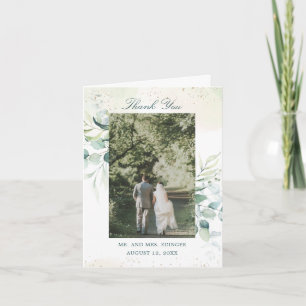 Elegante groene eucalyptus foto bruiloft bedankkaart