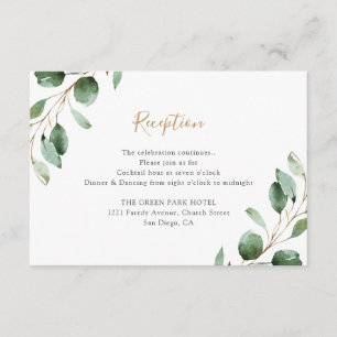 Elegante groene eucalyptus huwelijksreceptie informatiekaartje