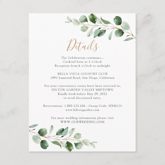 Elegante groene eucalyptus informatie details informatiekaartje (Voorkant)