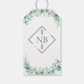 Elegante groene eucalyptus-monogram-huwelijk cadeaulabel (Achterkant)