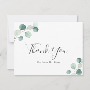 Elegante groene eucalyptus rustieke bruidsdouche bedankkaart