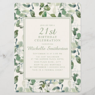 Elegante groene eucalyptusbladeren 21e verjaardag kaart