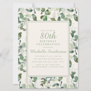 Elegante groene eucalyptusbladeren 80ste verjaarda kaart