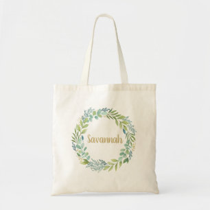 Elegante groene eucalyptuskrans boodschappentas tote bag