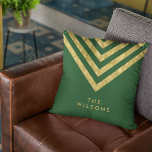 Elegante groene familienaam Chevron Pattern Kussen