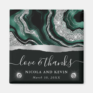 Elegante groene folie & zilveren glitters agaat br magneet