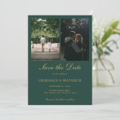 Elegante groene foto bruiloft save the date (Staand voorkant)