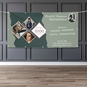Elegante Groene Fotocollage Professionele Bedrijf Spandoek