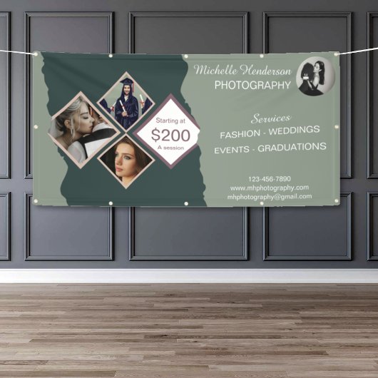 Elegante Groene Fotocollage Professionele Bedrijf Spandoek