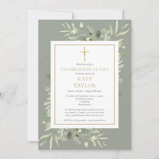 Elegante groene fotofeest ter herdenking van overl kaart (Voorkant)