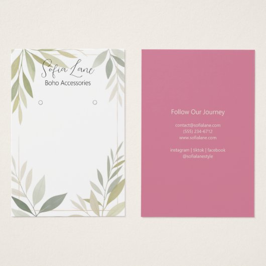 Elegante groene gebladerte sieraden oorbel display visitekaartje (Voorkant /achterkant)