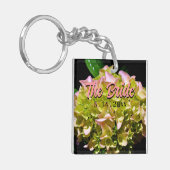 Elegante groene gele roze Hydrangea bloemen Sleutelhanger (Voorkant Links)