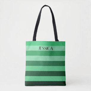 Elegante groene gestreepte patroonnaam tote bag