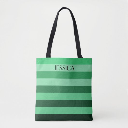 Elegante groene gestreepte patroonnaam tote bag (Voorkant)