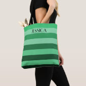 Elegante groene gestreepte patroonnaam tote bag (Dichtbij)