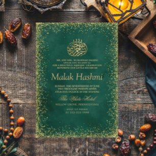 Elegante groene glitter Baby islamitische Aqiqa Kaart