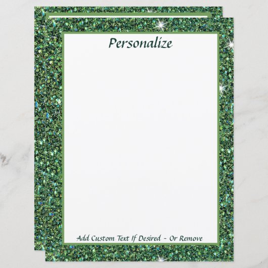 Elegante groene glitter personaliseert briefpapier (Voorkant / Achterkant)